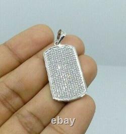 1.80Ct Round Cut Moissanite Dog Tag Mens Pendant White Gold Plated Sliver