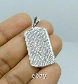 1.80Ct Round Cut Moissanite Dog Tag Mens Pendant White Gold Plated Sliver