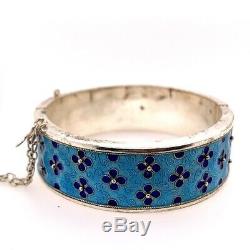 1 Vintage Silver Enamel Bangle Bracelet Antique 925 gem stone rare gift 925
