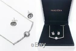 100% Authentic PANDORA Sparkling CZ Necklace Stud Earrings Gift Set B801233