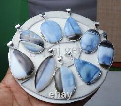 100 Pieces Natural Blue Opal Gemstone Silver Plated Pendant Jewelry For Gift