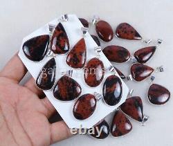 100 Pieces Natural Red Obsidian Gemstone Silver Plated Pendant Jewelry For Gift