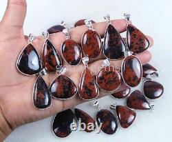 100 Pieces Natural Red Obsidian Gemstone Silver Plated Pendant Jewelry For Gift