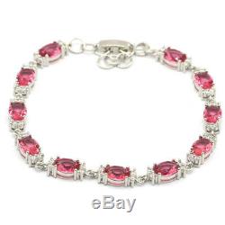 12x6mm Luxury12g Pink Tourmaline CZ Gift Woman's Jewelry Silver Bracelet 7-8.0