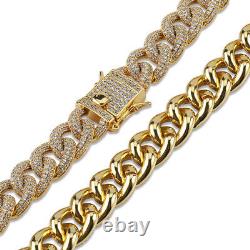 14K Gold Over 925 Silver 14MM Hip-Hop Men Moissanite Bracelet Jewelry Party Gift