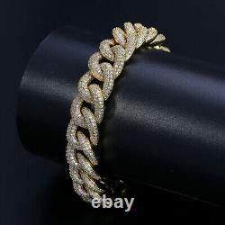 14K Gold Over 925 Silver 14MM Hip-Hop Men Moissanite Bracelet Jewelry Party Gift