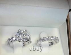 14K White Gold Plated Silver 2Ct Simulated Diamond Bridal Set Ring Jewelry Gift