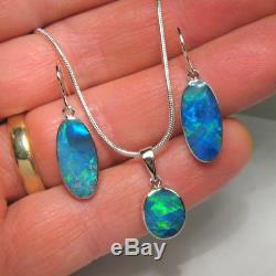 14ct Sterling Silver Australian Opal Earrings Pendant Inlay Jewelry Gift Set A01