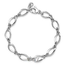 14k White Gold Link 7.5 Inch Bracelet Fancy Fine Jewelry Women Gifts Her