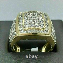 14k Yellow Gold Plated 2Ct Round Real Moissanite Cluster Men's Ring Jewelry Gift