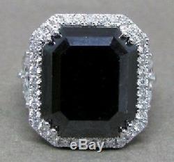 16.50 CT Halo Emerald Cut Black Diamond Engagement Wedding Ring 925 Silver Gift