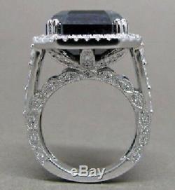 16.50 CT Halo Emerald Cut Black Diamond Engagement Wedding Ring 925 Silver Gift