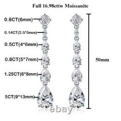 16.98cttw D VVS1 Moissanite Drop Earrings Long Tassel Jewelry Gift S925 Silver