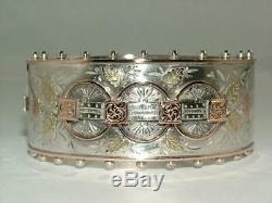1883 VICTORIAN 9 ct GOLD ON SOLID SILVER HINGED BANGLE BRACELET 41 g EXCELLENT