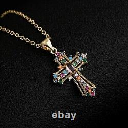 18K Gold Diamond Plated Cross Pendant Silver Sterling Necklace 925 Jewelry Gift