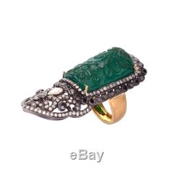 18K Gold Silver Diamond Emerald Long Ring Carving Jewelry Halloween Sale Gift