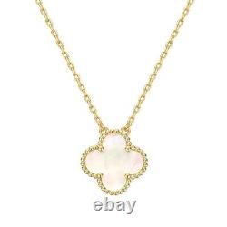 18k Gold Overlay Milgrain Bezel Set Clover Gemstone Pendant Necklace