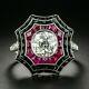 2.53 tcw Vintage Artdeco Spider web ruby onyx Engagement Ring In 925 Silver Gift