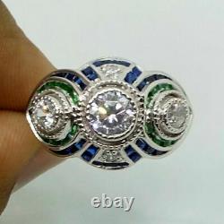 2.84 ctw Vintage Art deco Round cut Diamond Engagement Ring In 925 Silver Gift
