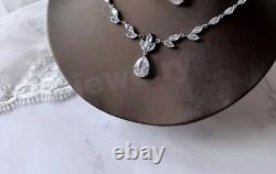 25 Ct Pear Cut Simulated Diamond Wedding Necklace 14K White Gold Plated Silver