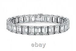 28ct Emerald Cut Sim Diamond Men Tennis Bracelet Free Gift Stud VALENTINE Silver