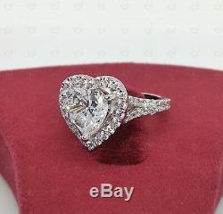 3.40 Ct White Heart Shaped Diamond Halo Engagement Proposal Ring 925 Silver Gift