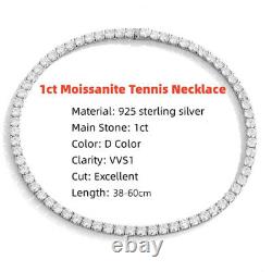 3-6.5mm Round Cut Moissanite Tennis Necklace Women Men 18K White Gold Plated GRA