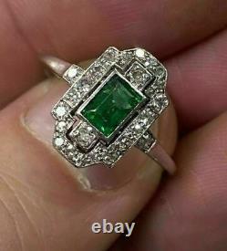 3.6 Ct Emerald Antique Vintage Art Deco Engagement Gift Ring 925 Sterling Silver
