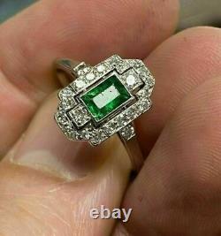 3.6 Ct Emerald Antique Vintage Art Deco Engagement Gift Ring 925 Sterling Silver