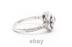 3 Stone Vintage Art Deco Blue Diamond Wedding 925 Sterling Silver Ring+Free Gift