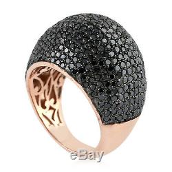 4.29ct Black Pave Diamond 925 Silver 18k Gold Dome Fine Ring Jewelry Women Gift