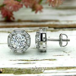4 Ct Round Simulated Diamond Halo Stud Earrings Jewelry Gift 925 Sterling Silver