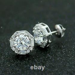 4 Ct Round Simulated Diamond Halo Stud Earrings Jewelry Gift 925 Sterling Silver