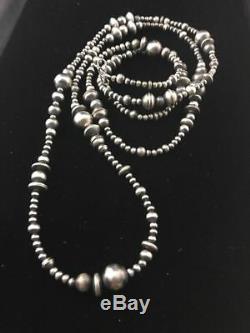 48 Long Navajo Pearls Native American Sterling Silver Necklace Gift A346