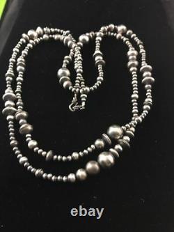 48 Long Navajo Pearls Native American Sterling Silver Necklace Gift A346