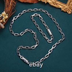 6.5MM 925 Sterling Silver Rectangle Link Necklace Mens Vintage Punk Jewelry Gift