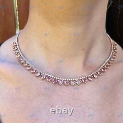 8CT Lab-Created Sapphire & Cz Women's Tennis Necklace in 14K Rose Gold Over 925