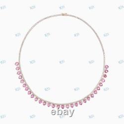 8CT Lab-Created Sapphire & Cz Women's Tennis Necklace in 14K Rose Gold Over 925