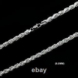 8MM Solid 925 Sterling Silver Italian DIAMOND CUT ROPE CHAIN Necklace ITALY