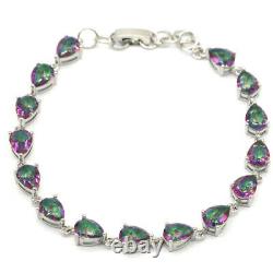 8x6mm Dazzling 11g Fire Rainbow Topaz For Women Birthday Gift Silver Bracelet