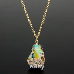 925 Fine Silver Raw Ethiopian Fire Opal Handmade Necklace Jewelry Valentine Gift
