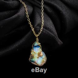 925 Fine Silver Raw Ethiopian Fire Opal Handmade Necklace Jewelry Valentine Gift