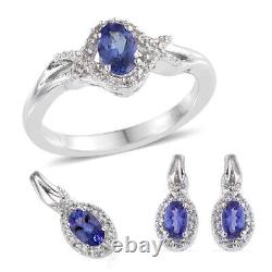925 Silver Blue Tanzanite Promise Ring Pendant Earrings Jewelry Set Gift Ct 1.5
