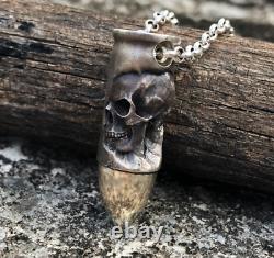 925 Silver Bullet Skull Necklace Bracelet Pendant Beads Women Men Birthday Gift