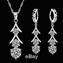 925 Silver CZ Stone Long Tassel Pendant Necklace And Earring Jewellery Gift Set