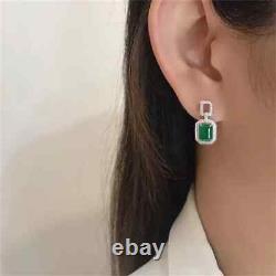 925 Silver Filled Drop Earring Cubic Zircon Emerald Women Wedding Jewelry Gift