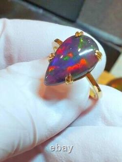 925 Silver Gold-plated black fire opal Gemstone ring jewelry Gift ring For Her