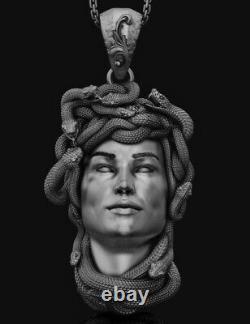 925 Silver Medusa Necklace Ancient Greek Mythology Jewelry Men's Pendant Gift