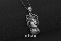 925 Silver Medusa Necklace Ancient Greek Mythology Jewelry Men's Pendant Gift
