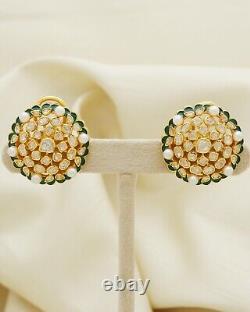 925 Silver Moissanite Polki Stud Green Earrings Handmade Women's Jewelry Gift